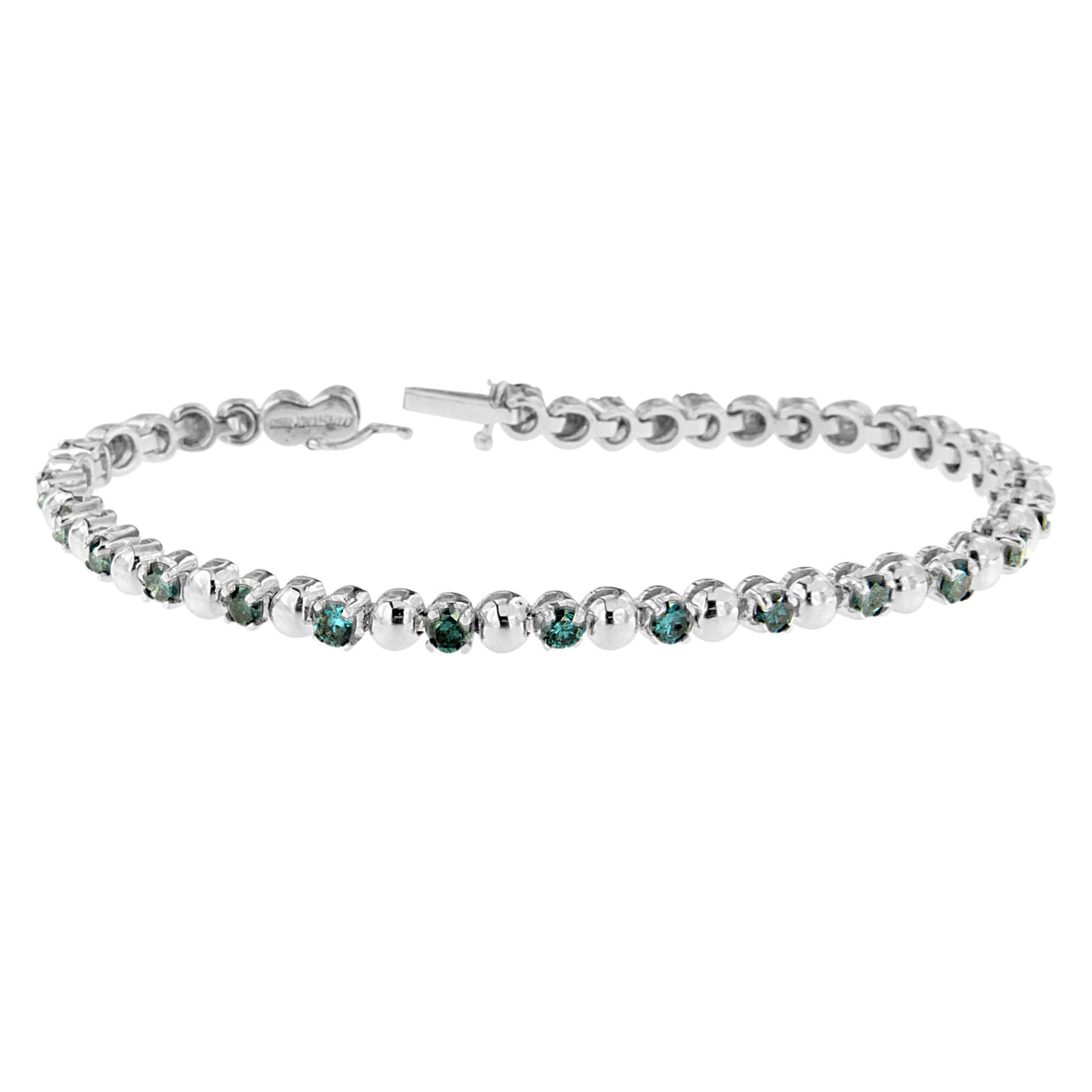 14K White Gold Round-Cut Blue Diamonds Bracelet (3.00 cttw, Blue Color, Clarity) Bids.com