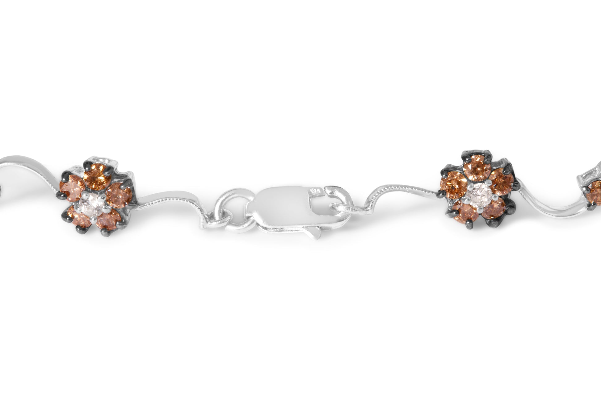 10K White Gold 4.0 Cttw Champagne and White Diamond Floral Cluster and Station Link Bracelet (H-I Color, SI2-I1 Clarity) - 7" Inches Bids.com