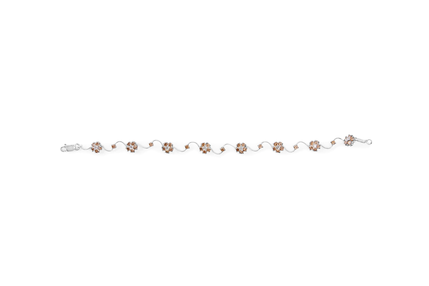 10K White Gold 4.0 Cttw Champagne and White Diamond Floral Cluster and Station Link Bracelet (H-I Color, SI2-I1 Clarity) - 7" Inches Bids.com