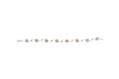 10K White Gold 4.0 Cttw Champagne and White Diamond Floral Cluster and Station Link Bracelet (H-I Color, SI2-I1 Clarity) - 7" Inches Bids.com