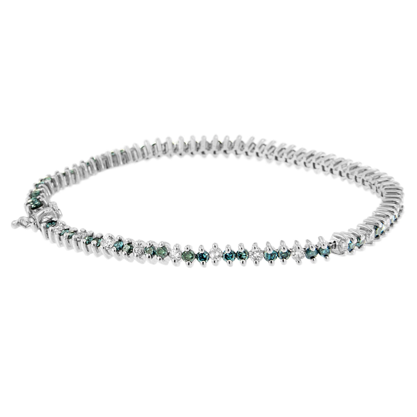 14K White Gold Round-Cut white and Blue Diamond Fashion Bracelet (3.70 cttw, H-I Color, SI1-SI2 Clarity) Bids.com