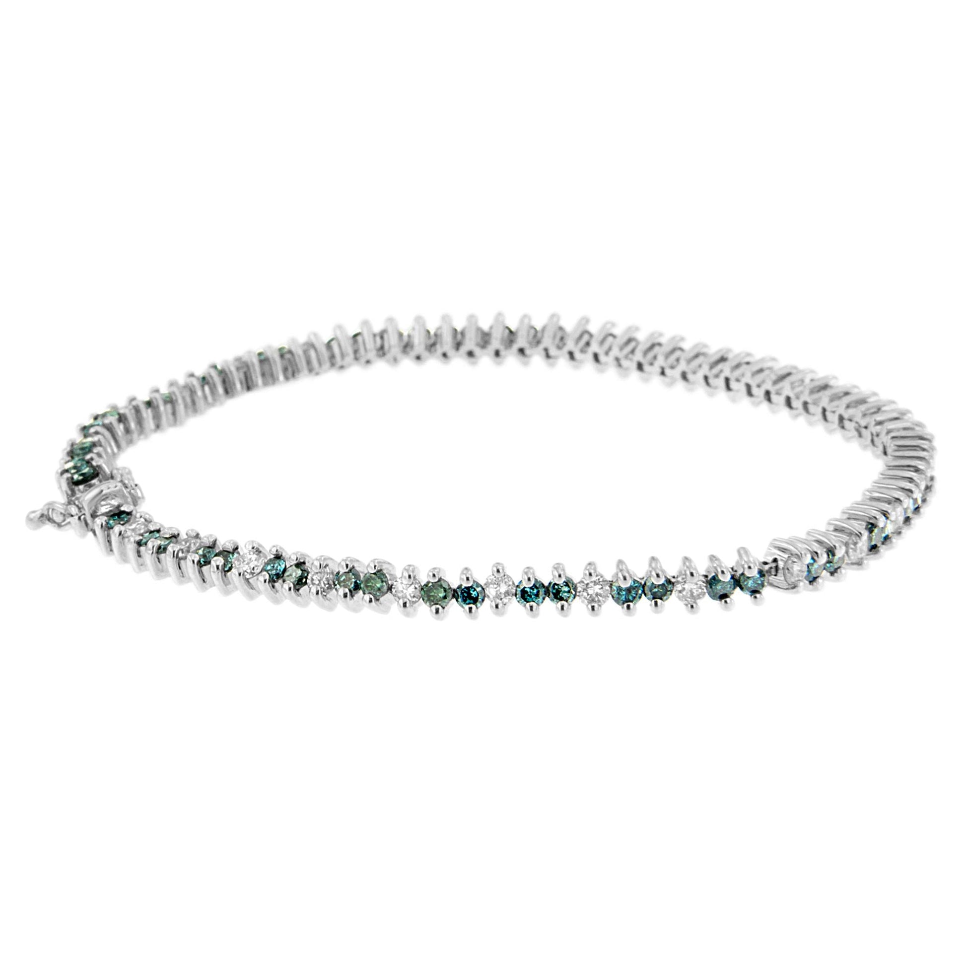 14K White Gold Round-Cut white and Blue Diamond Fashion Bracelet (3.70 cttw, H-I Color, SI1-SI2 Clarity) Bids.com