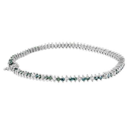 14K White Gold Round-Cut white and Blue Diamond Fashion Bracelet (3.70 cttw, H-I Color, SI1-SI2 Clarity) Bids.com