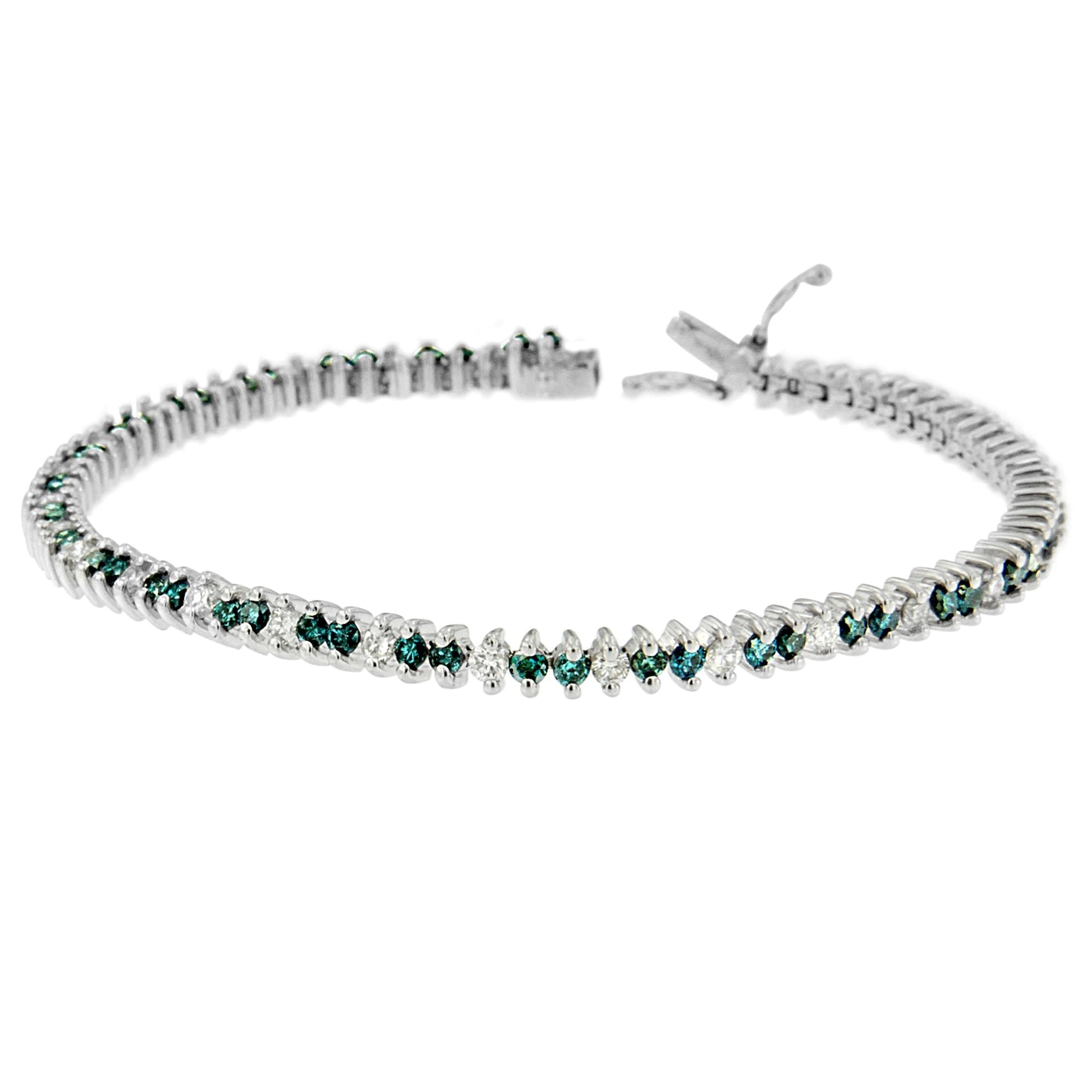 14K White Gold Round-Cut white and Blue Diamond Fashion Bracelet (3.70 cttw, H-I Color, SI1-SI2 Clarity) Bids.com