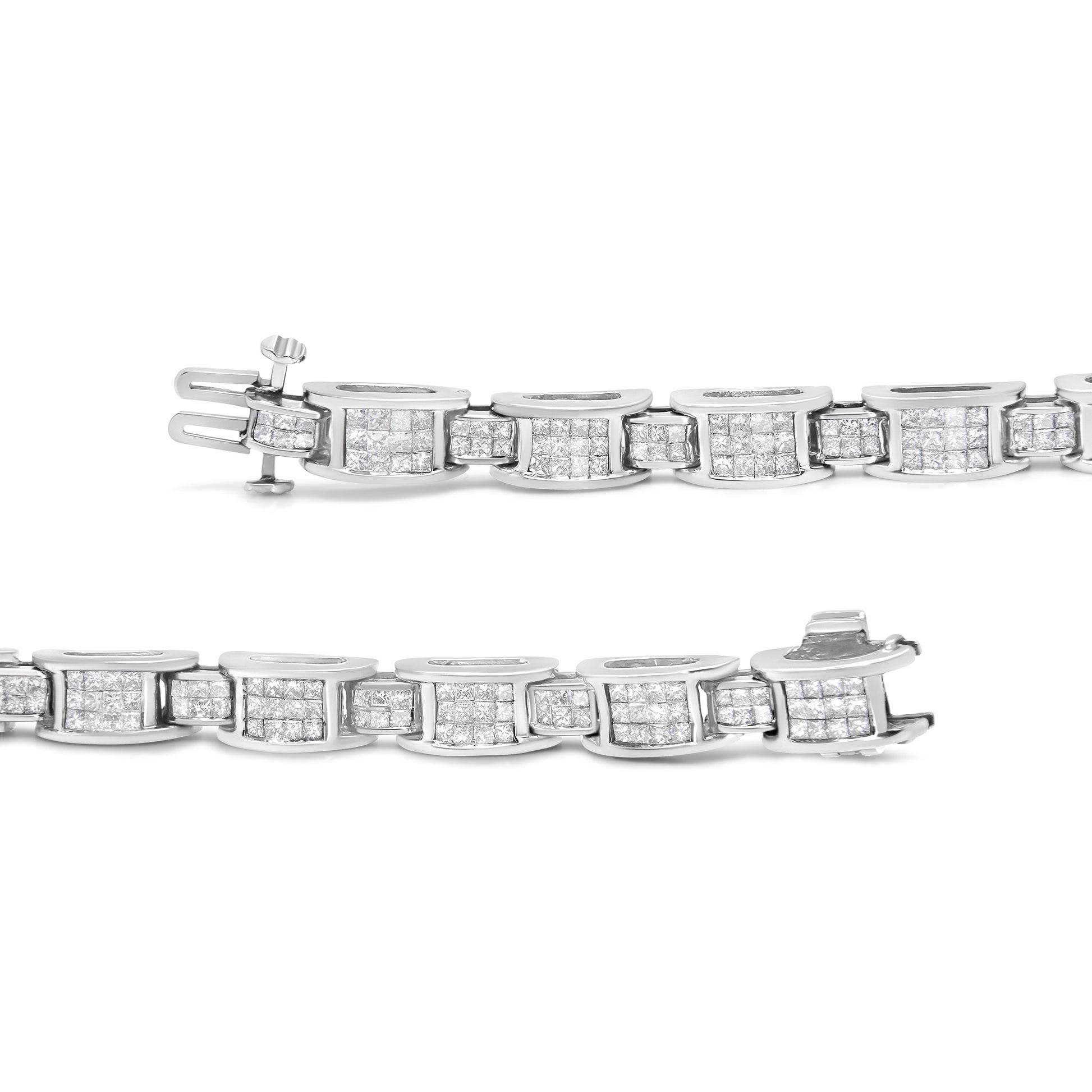 14K White Gold 5.0 Cttw Princess Cut Diamond Invisible Set Alternating Size D Shaped Links Tennis Bracelet (H-I Color, SI2-I1 Clarity) - 7â€ Bids.com