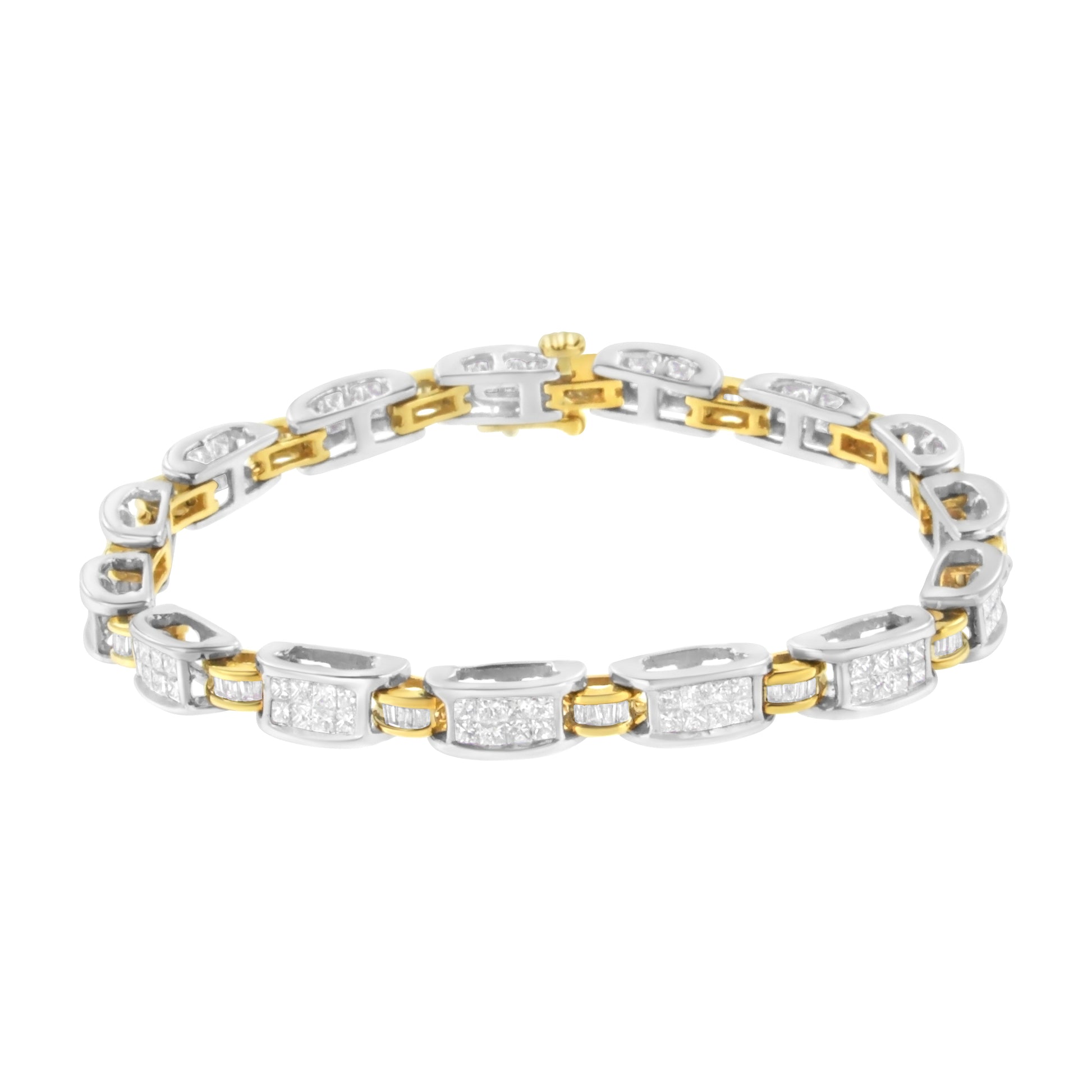 14K Two-Tone Gold Princess and Baguette-Cut Diamond Link Bracelet (3.00 cttw, H-I Color, SI1-SI2 Clarity) Bids.com