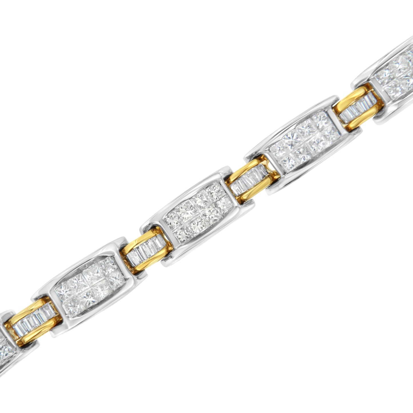 14K Two-Tone Gold Princess and Baguette-Cut Diamond Link Bracelet (3.00 cttw, H-I Color, SI1-SI2 Clarity) Bids.com