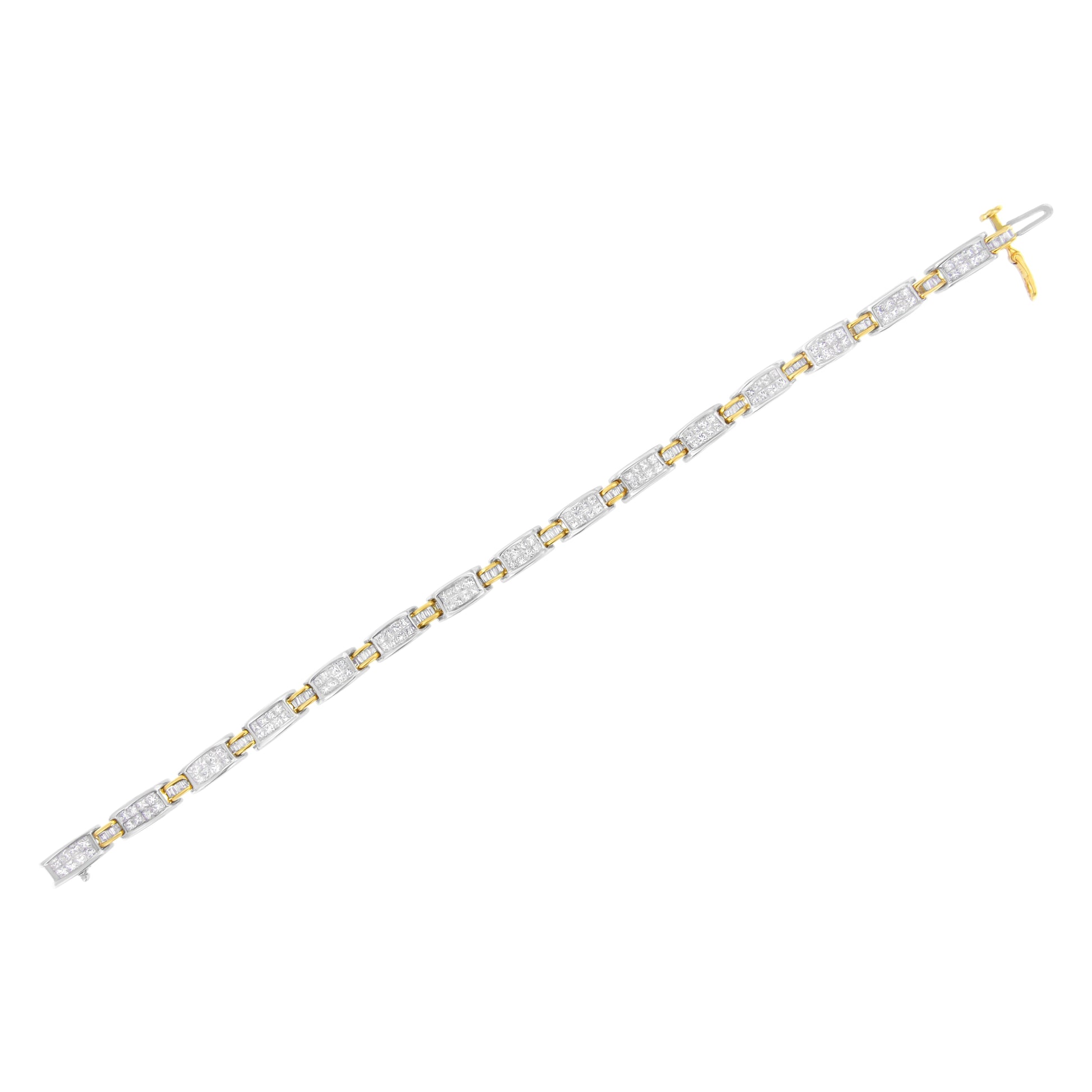 14K Two-Tone Gold Princess and Baguette-Cut Diamond Link Bracelet (3.00 cttw, H-I Color, SI1-SI2 Clarity) Bids.com