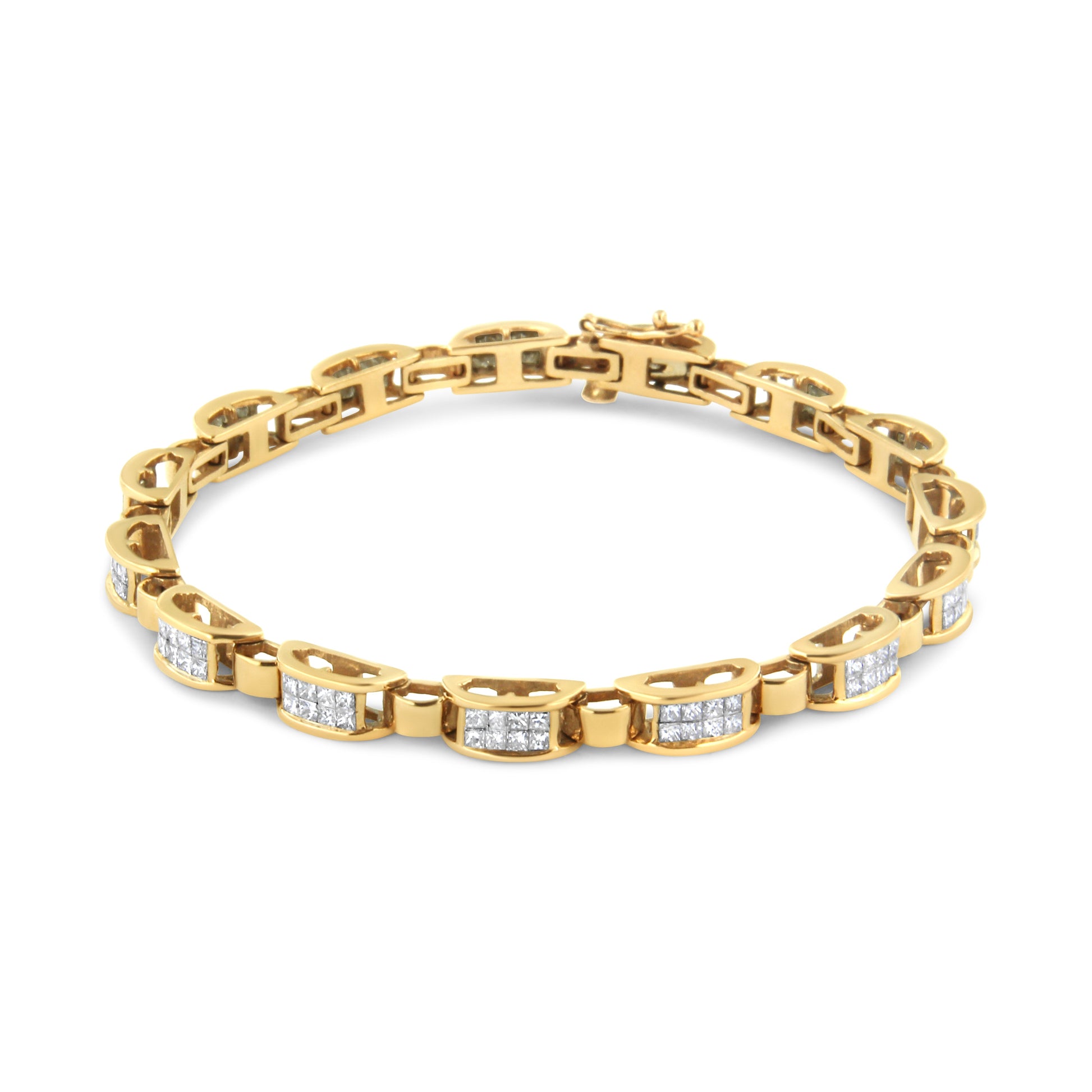 14K Yellow Gold 2 1/2 Cttw Princess-Cut Diamond Link Tennis Bracelet (H-I Color, SI2-I1 Clarity) - 7.25" Bids.com