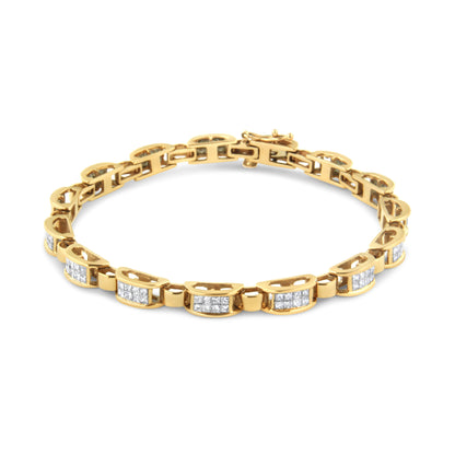 14K Yellow Gold 2 1/2 Cttw Princess-Cut Diamond Link Tennis Bracelet (H-I Color, SI2-I1 Clarity) - 7.25" Bids.com