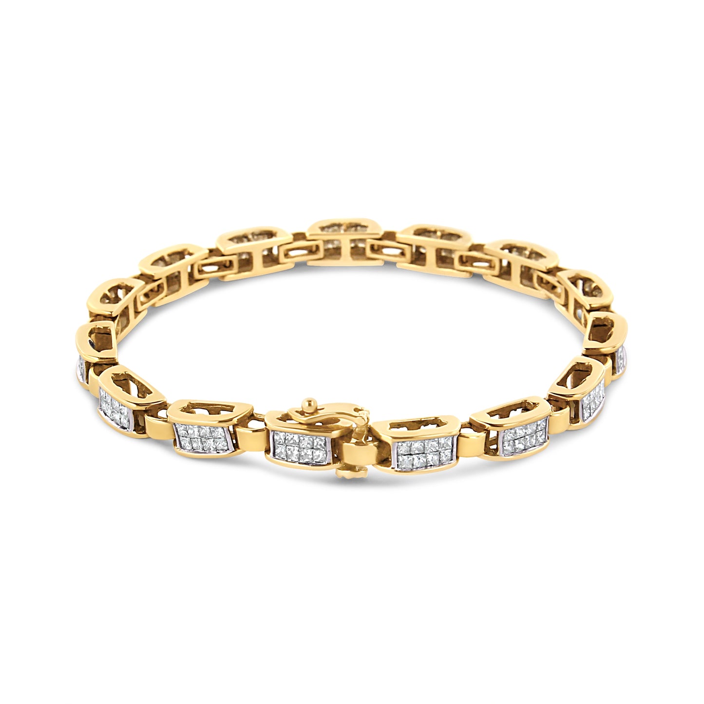 14K Yellow Gold 2 1/2 Cttw Princess-Cut Diamond Link Tennis Bracelet (H-I Color, SI2-I1 Clarity) - 7.25" Bids.com