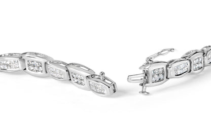 14K White Gold 2-1/2 Cttw Round-Brilliant & Baguette Cut Diamond 7" Alternating Flared Links Tennis Bracelet (H-I Color, SI1-SI2 Clarity) Bids.com