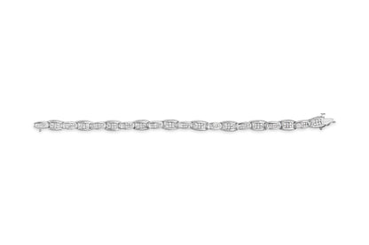 14K White Gold 2-1/2 Cttw Round-Brilliant & Baguette Cut Diamond 7" Alternating Flared Links Tennis Bracelet (H-I Color, SI1-SI2 Clarity) Bids.com
