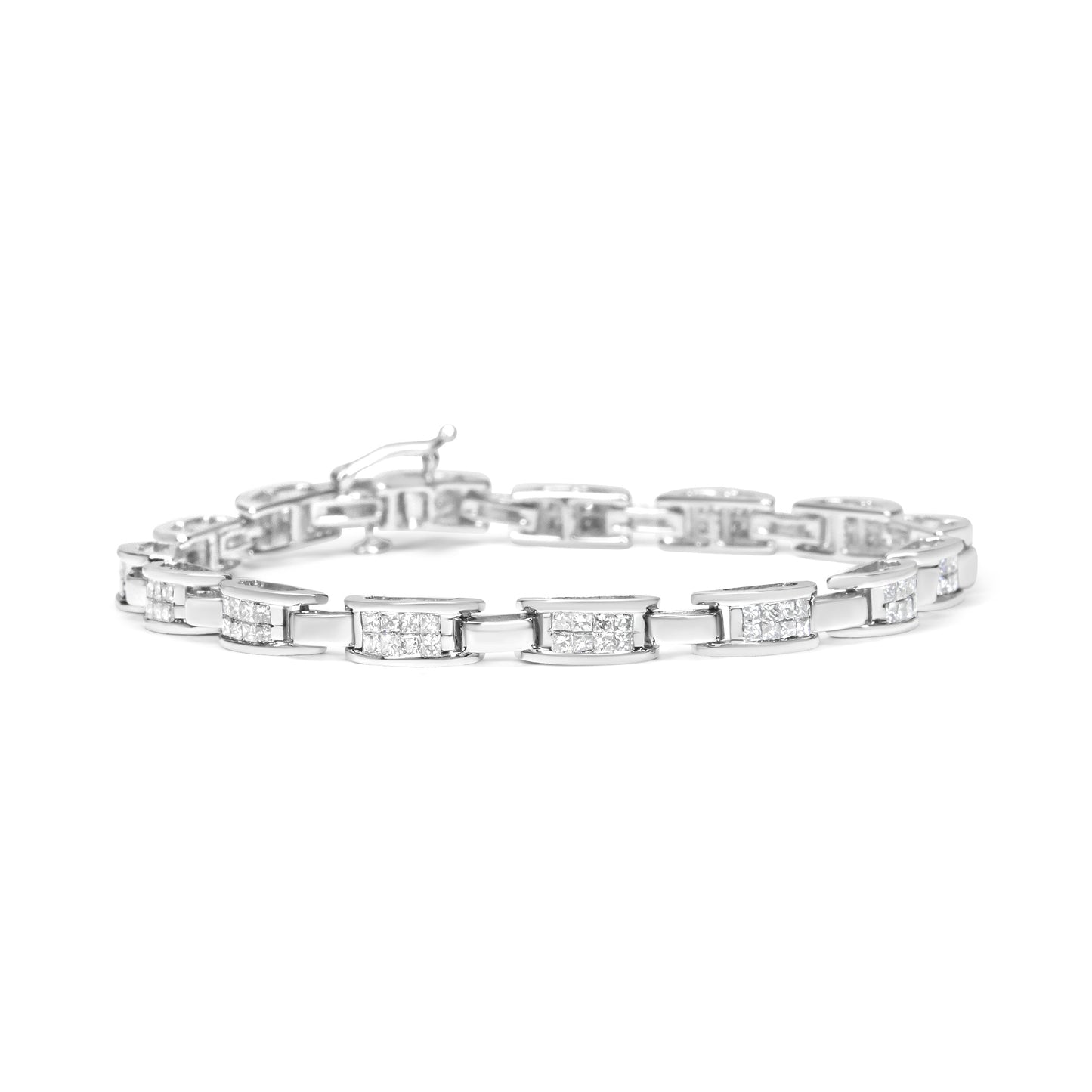 14K White Gold 2.0 Cttw Princess Cut Invisible Set Diamond Rectangular Link Bracelet (I-J Color, I1-I2 Clarity) - 7.25" Bids.com