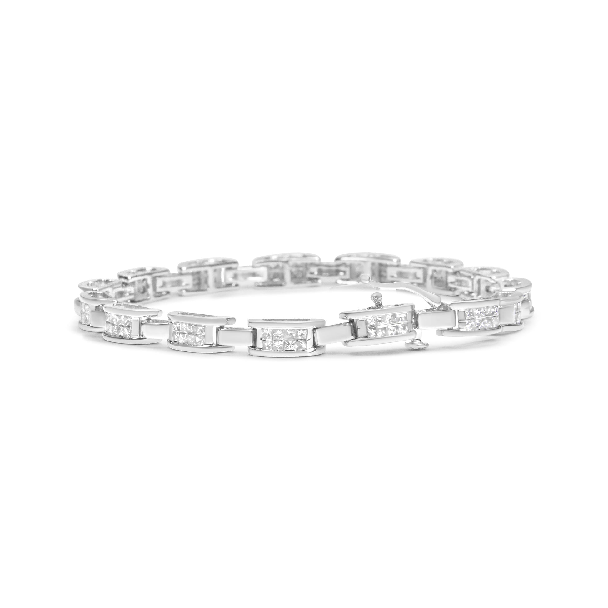14K White Gold 2.0 Cttw Princess Cut Invisible Set Diamond Rectangular Link Bracelet (I-J Color, I1-I2 Clarity) - 7.25" Bids.com