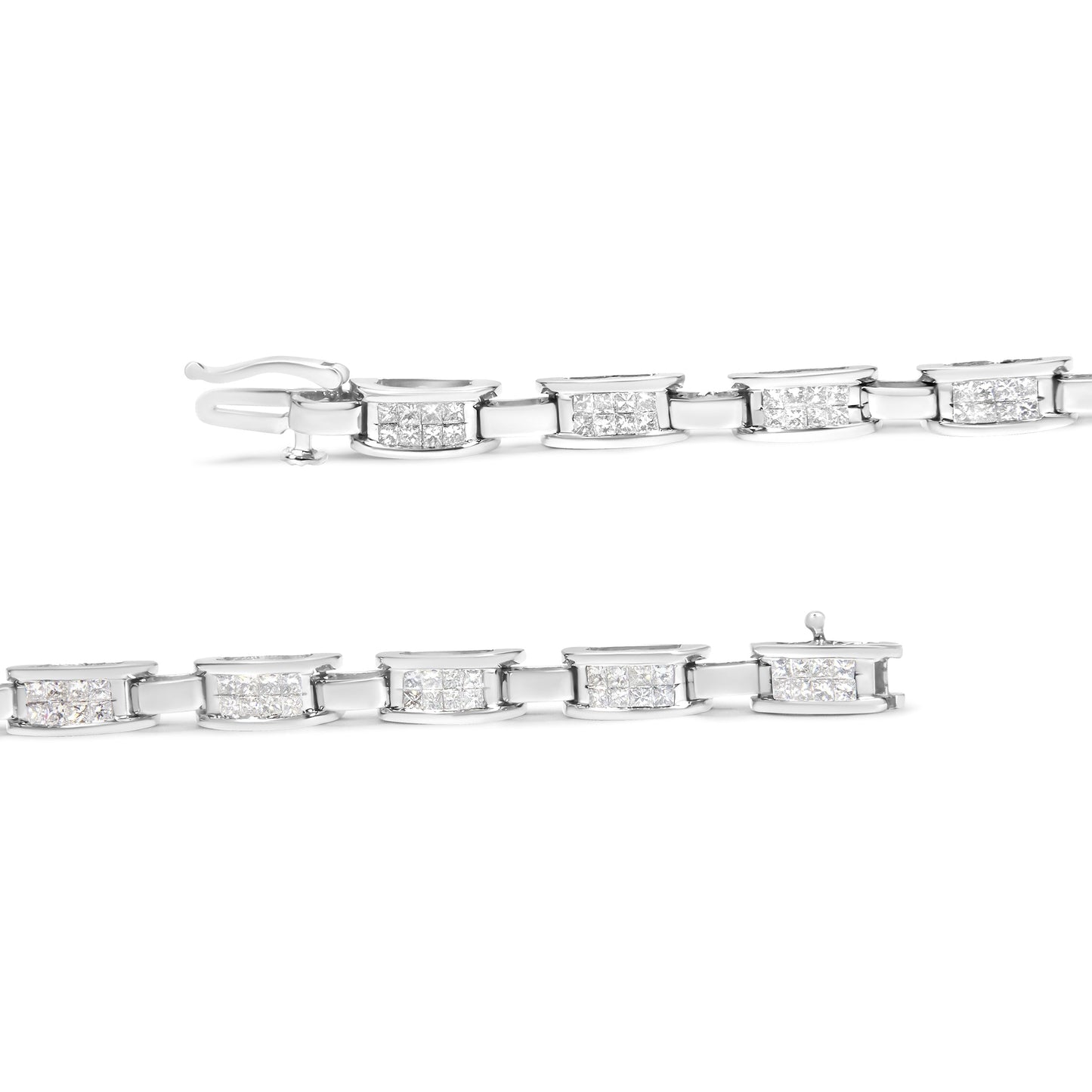 14K White Gold 2.0 Cttw Princess Cut Invisible Set Diamond Rectangular Link Bracelet (I-J Color, I1-I2 Clarity) - 7.25" Bids.com