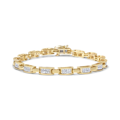 10K Yellow Gold 2.0 Cttw Invisible-Set Princess Cut Diamond Rectangular Link Bracelet (I-J Color, SI2-I1 Clarity) - 7" Bids.com