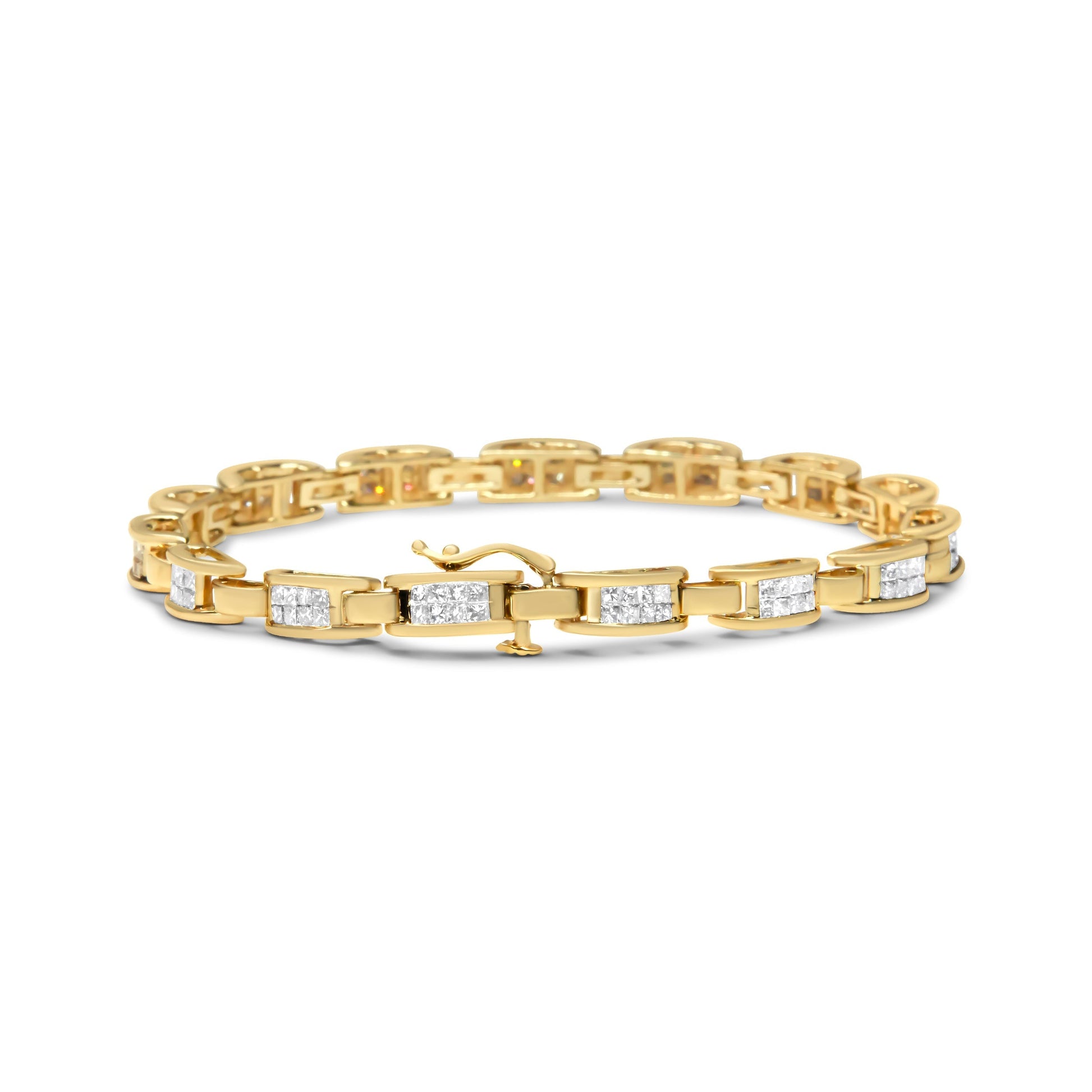 10K Yellow Gold 2.0 Cttw Invisible-Set Princess Cut Diamond Rectangular Link Bracelet (I-J Color, SI2-I1 Clarity) - 7" Bids.com