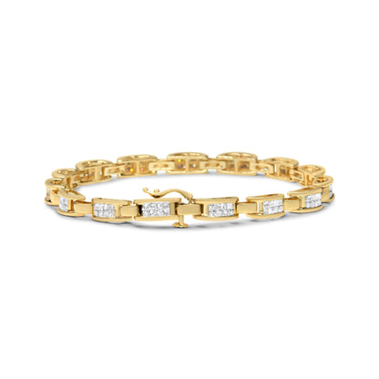 10K Yellow Gold 2.0 Cttw Invisible-Set Princess Cut Diamond Rectangular Link Bracelet (I-J Color, SI2-I1 Clarity) - 7" Bids.com