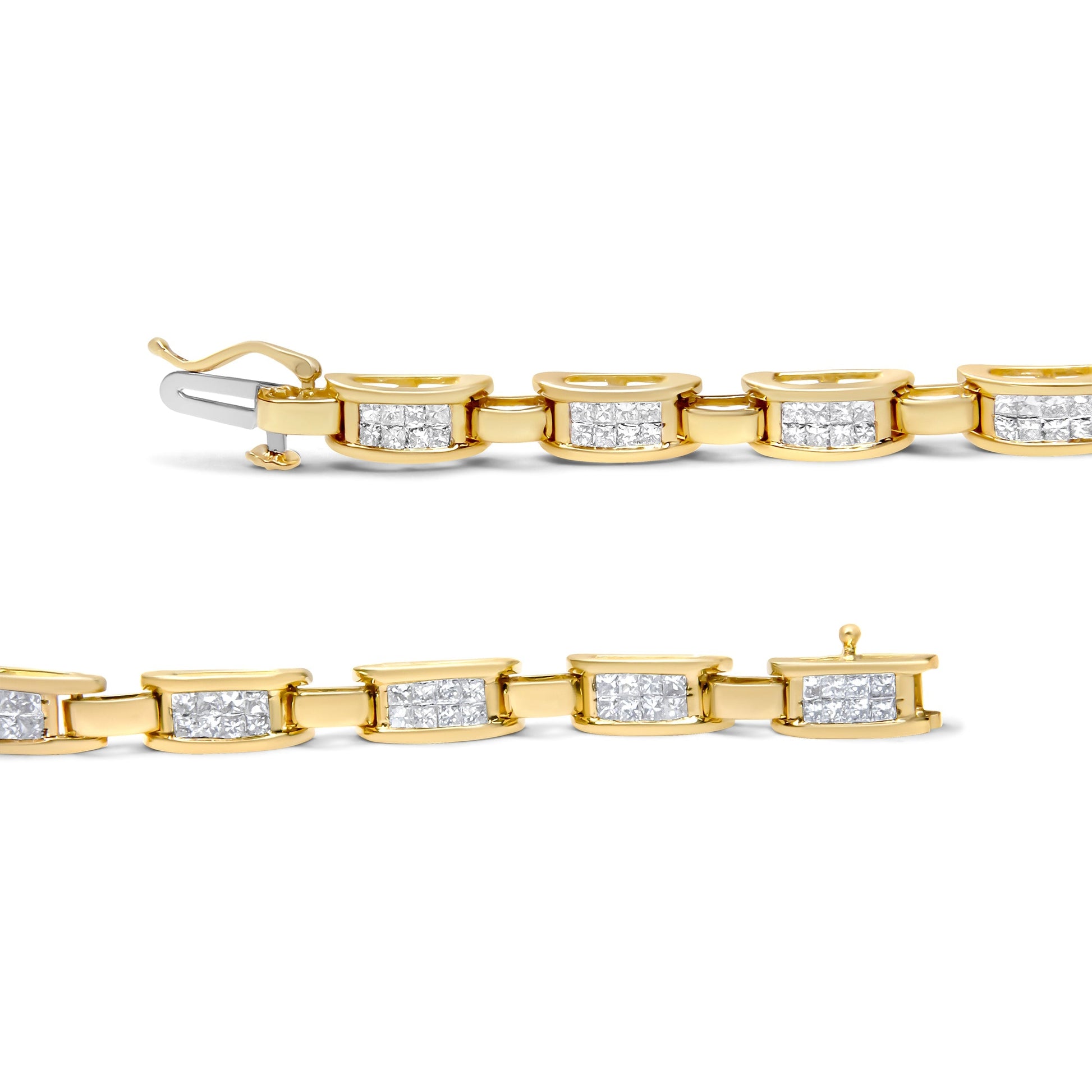 10K Yellow Gold 2.0 Cttw Invisible-Set Princess Cut Diamond Rectangular Link Bracelet (I-J Color, SI2-I1 Clarity) - 7" Bids.com