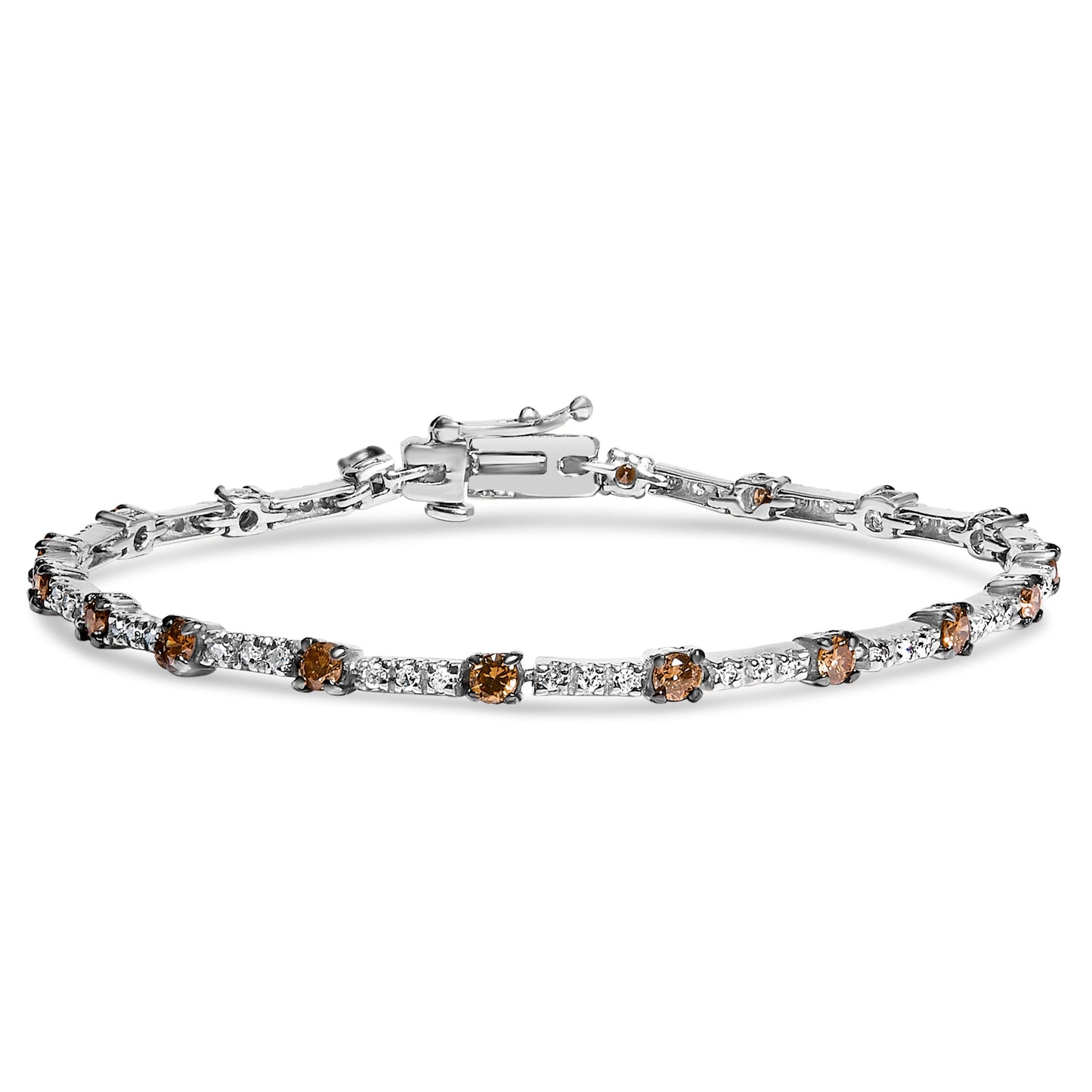14k White Gold 2 1/4 Cttw Champagne Diamond Bar Link 7" Bracelet (Champagne Color, I1-I2 Clarity) Bids.com
