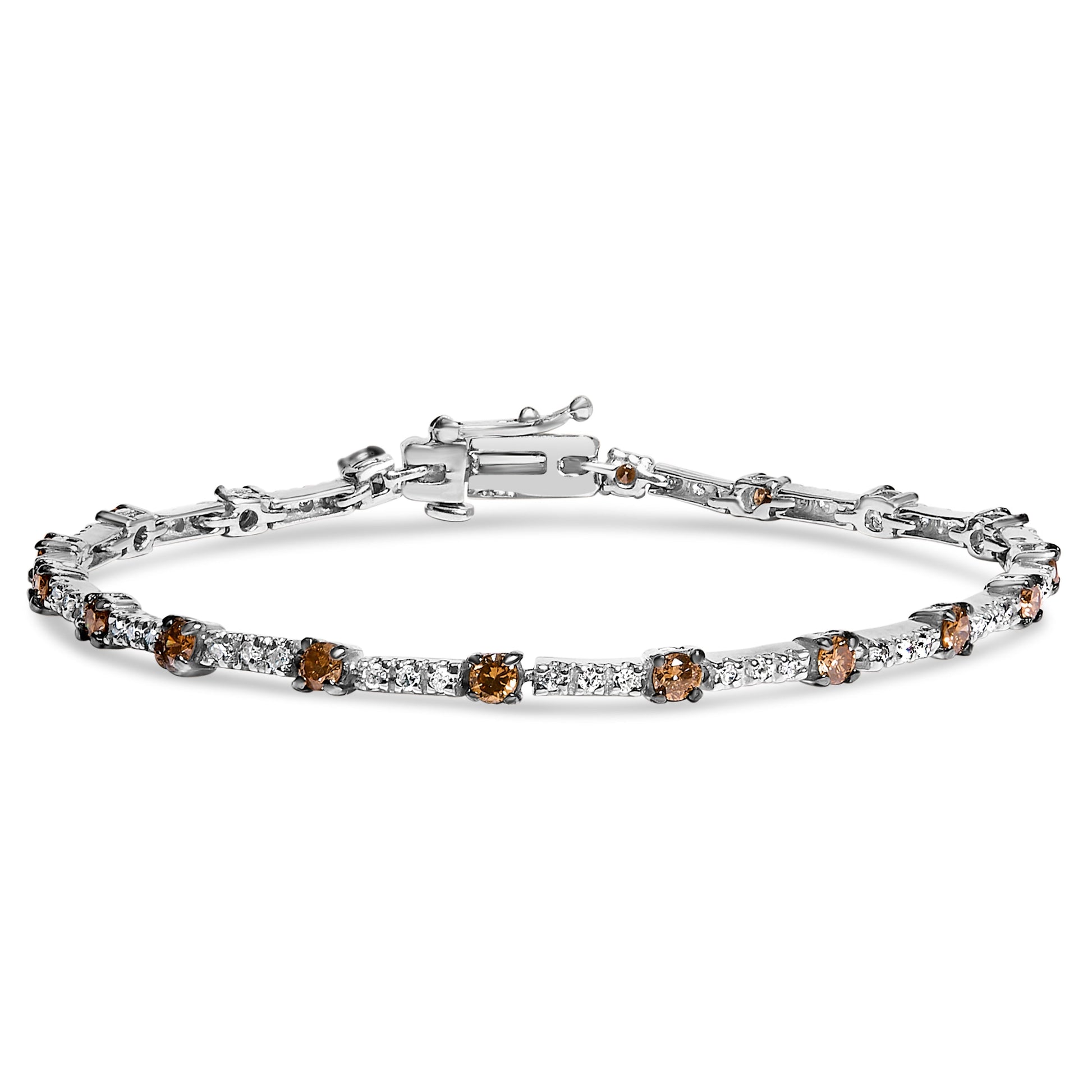 14k White Gold 2 1/4 Cttw Champagne Diamond Bar Link 7" Bracelet (Champagne Color, I1-I2 Clarity) Bids.com