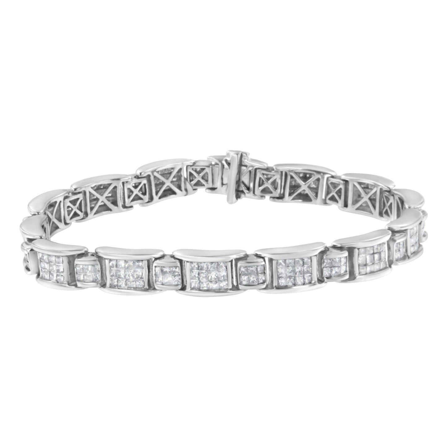 14K White Gold 5.0 Cttw Princess-Cut Diamond Rectangular Alternating Station 7" Tennis Bracelet (G-H Color, SI1-SI2 Clarity) Bids.com