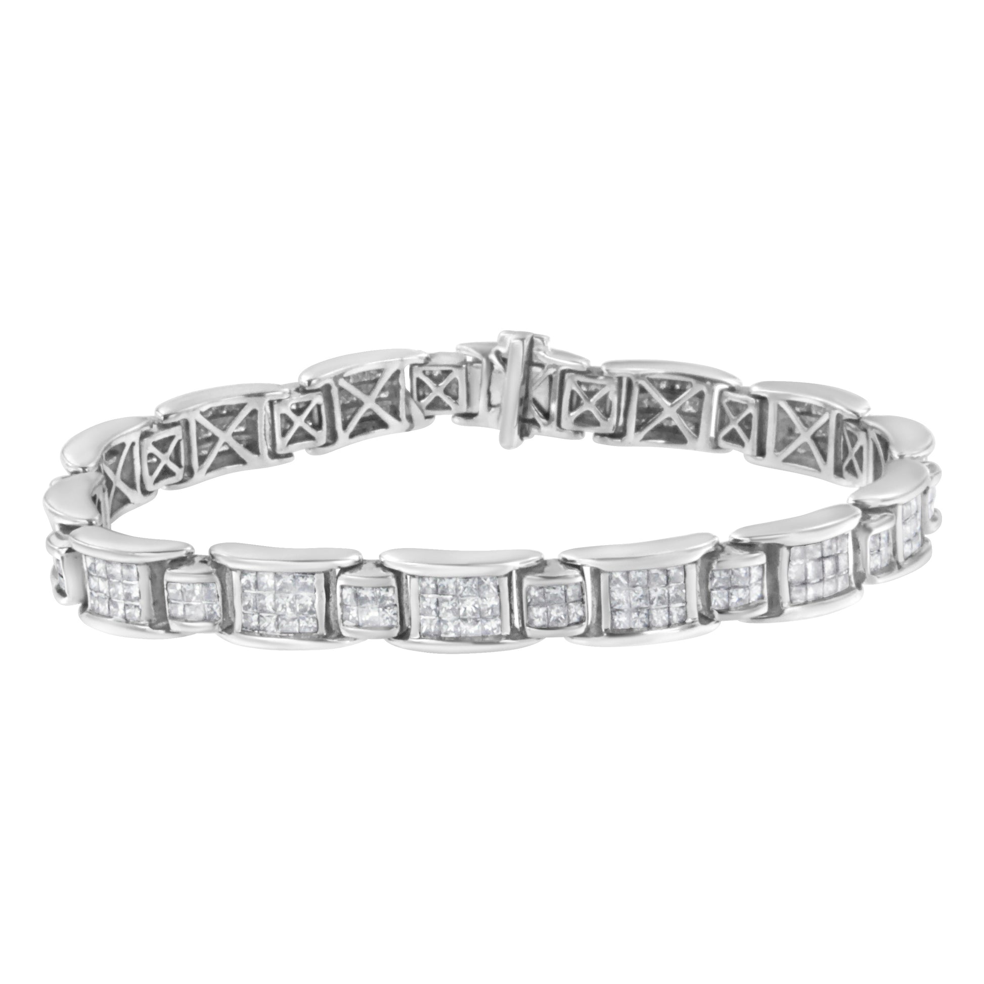 14K White Gold 5.0 Cttw Princess-Cut Diamond Rectangular Alternating Station 7" Tennis Bracelet (G-H Color, SI1-SI2 Clarity) Bids.com