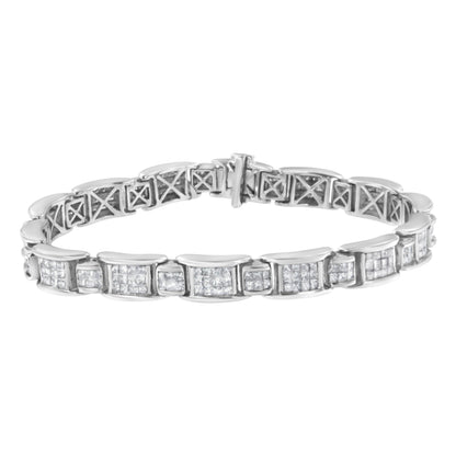 14K White Gold 5.0 Cttw Princess-Cut Diamond Rectangular Alternating Station 7" Tennis Bracelet (G-H Color, SI1-SI2 Clarity) Bids.com