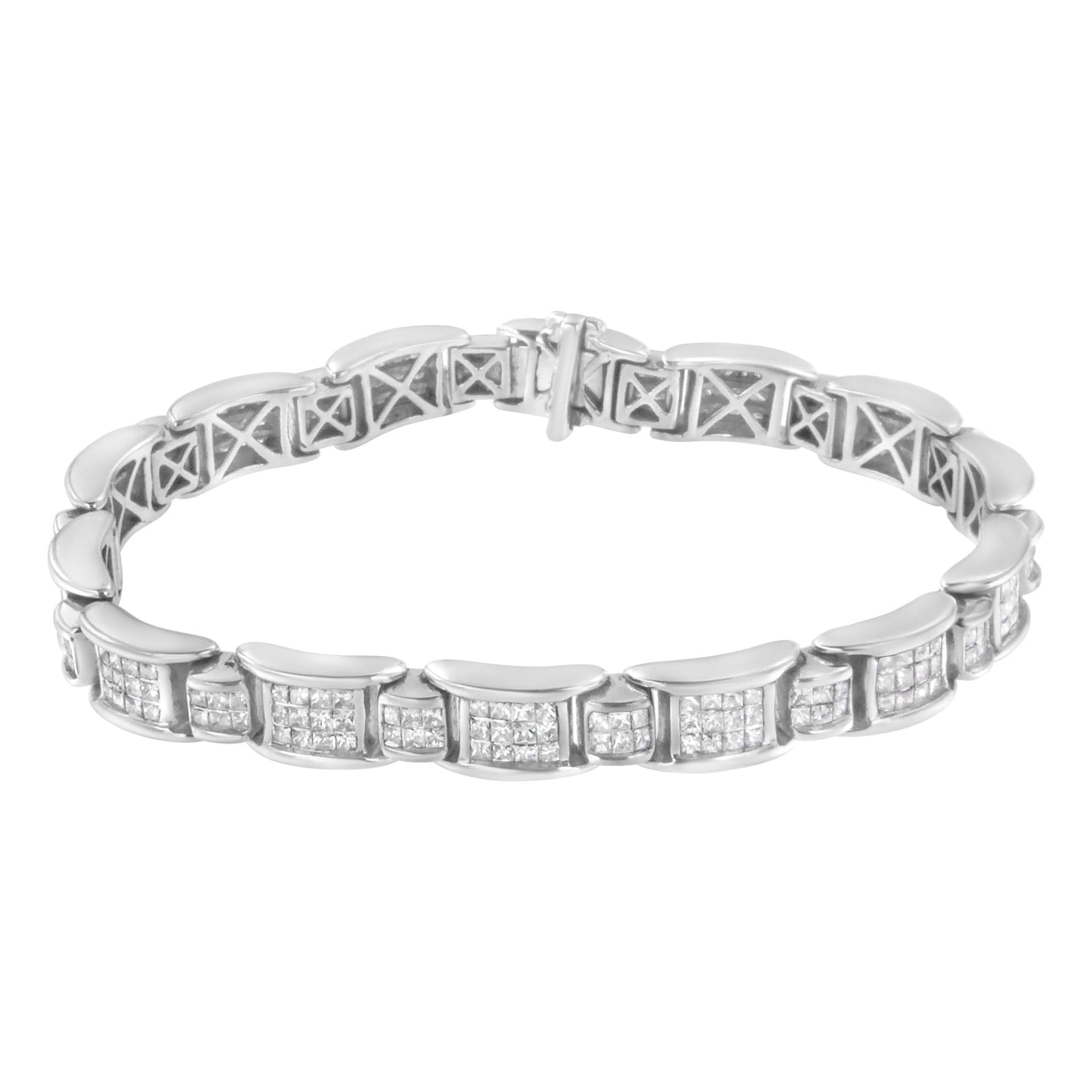 14K White Gold 5.0 Cttw Princess-Cut Diamond Rectangular Alternating Station 7" Tennis Bracelet (G-H Color, SI1-SI2 Clarity) Bids.com