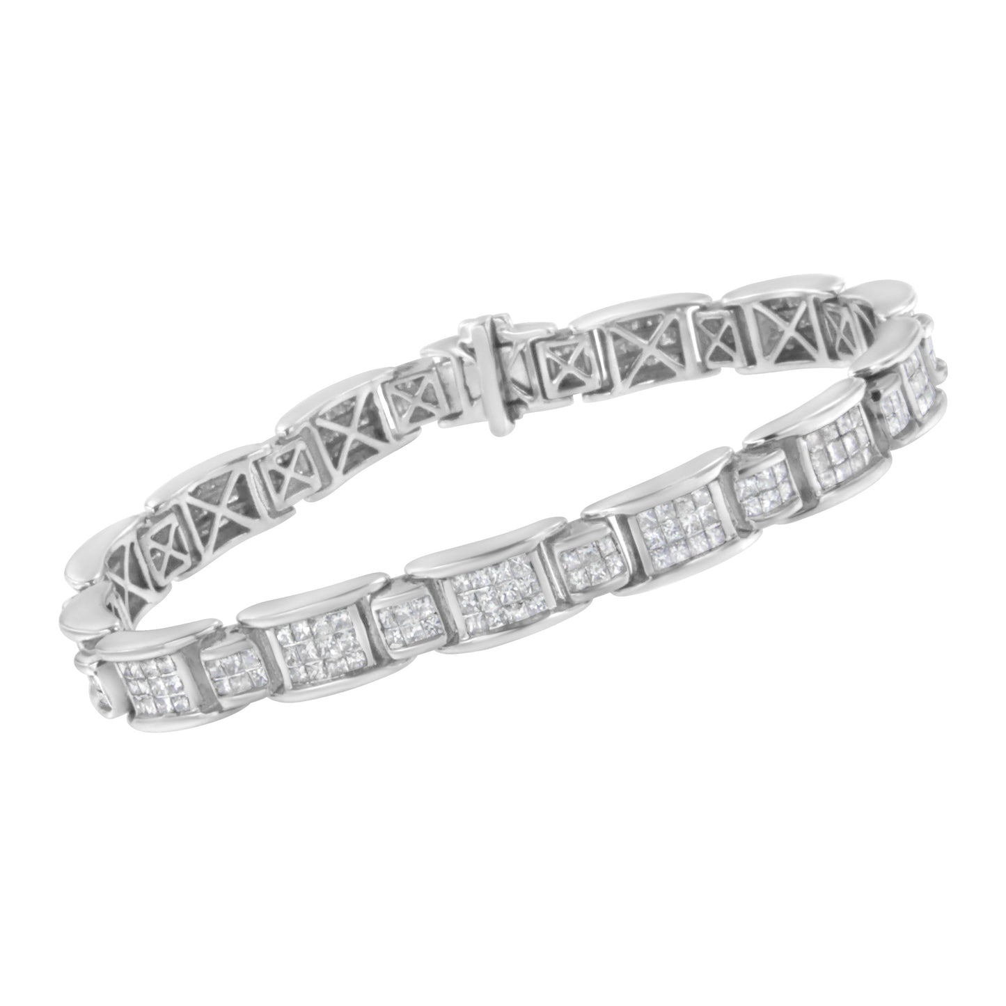 14K White Gold 5.0 Cttw Princess-Cut Diamond Rectangular Alternating Station 7" Tennis Bracelet (G-H Color, SI1-SI2 Clarity) Bids.com
