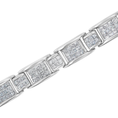 14K White Gold 5.0 Cttw Princess-Cut Diamond Rectangular Alternating Station 7" Tennis Bracelet (G-H Color, SI1-SI2 Clarity) Bids.com