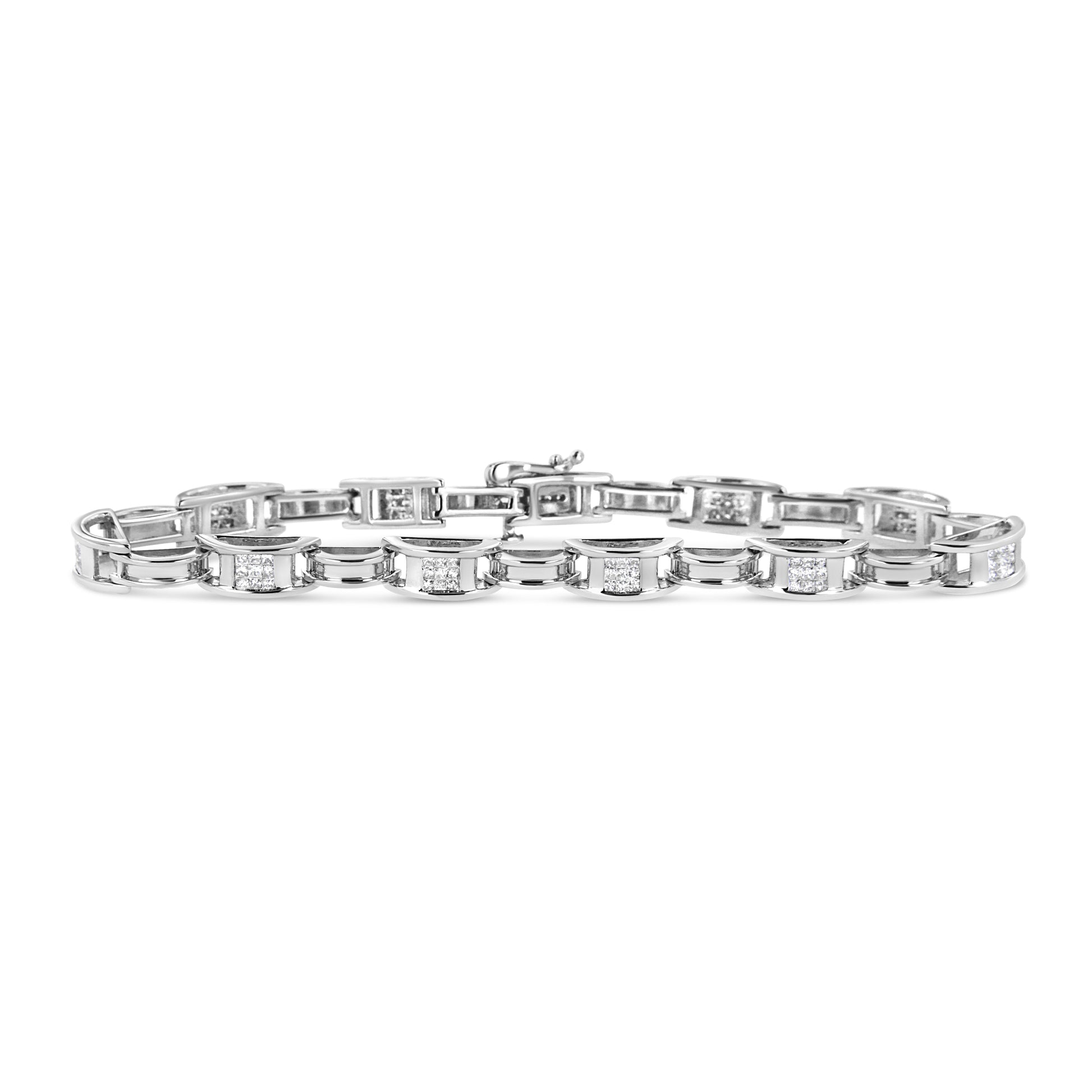 14K White Gold 1.0 Cttw Invisible Set Princess Diamond Alternating Link Tennis Bracelet (I-J Color, I1-I2 Clarity) - 7.25" Bids.com