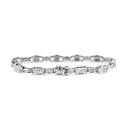 14K White Gold 1.0 Cttw Invisible Set Princess Diamond Alternating Link Tennis Bracelet (I-J Color, I1-I2 Clarity) - 7.25" Bids.com