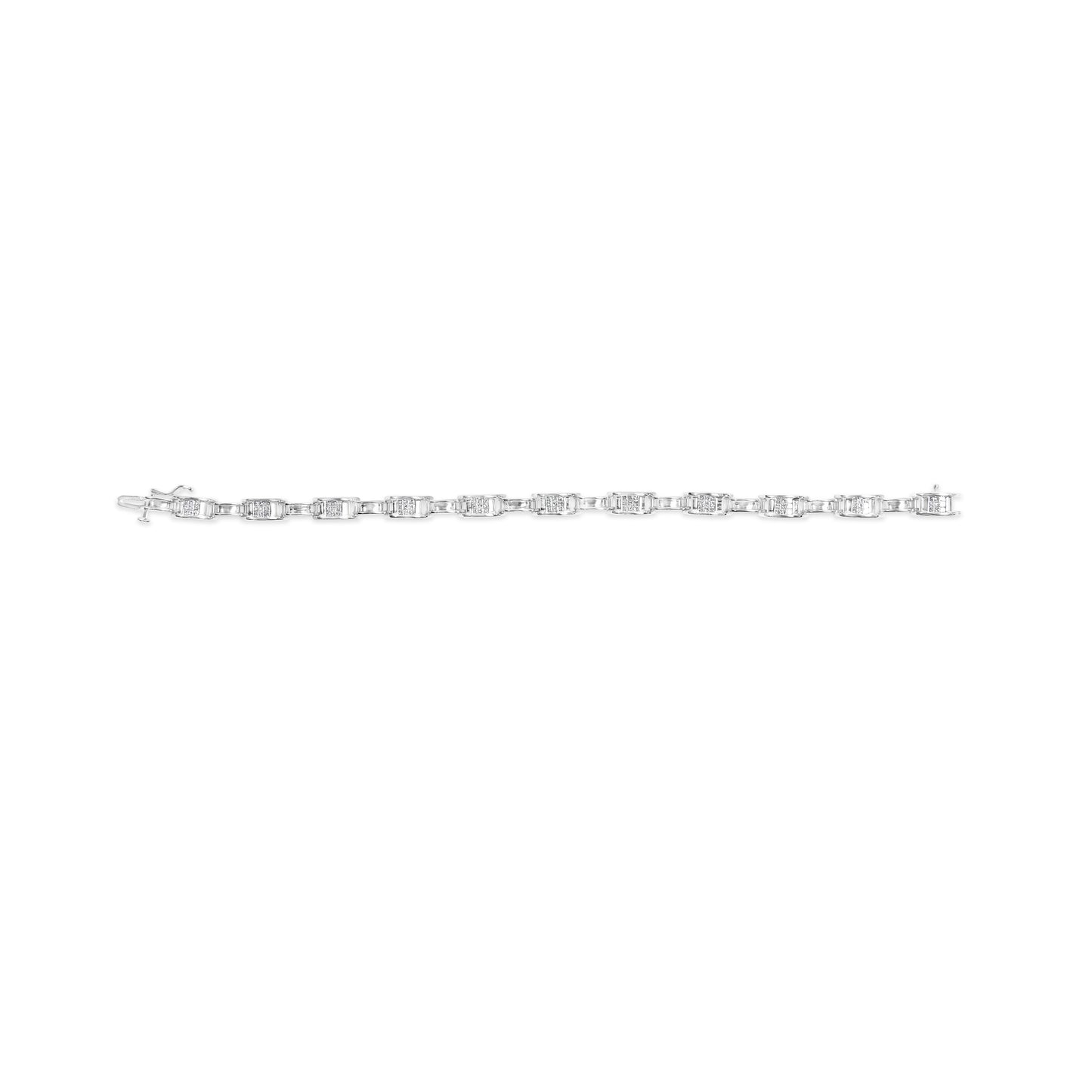 14K White Gold 1.0 Cttw Invisible Set Princess Diamond Alternating Link Tennis Bracelet (I-J Color, I1-I2 Clarity) - 7.25" Bids.com