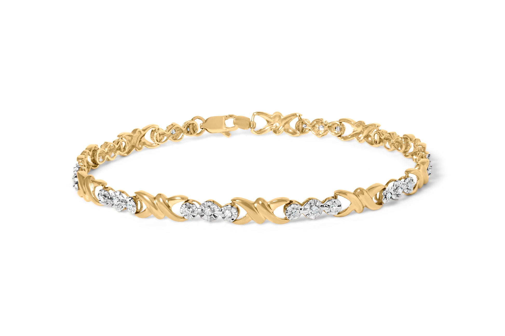 10k Yellow Gold 1/3 Cttw Diamond 3 Stone and X-Link Bracelet (I-J Color, I1-I2 Clarity) - 7.50" Inches Bids.com