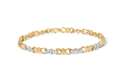 10k Yellow Gold 1/3 Cttw Diamond 3 Stone and X-Link Bracelet (I-J Color, I1-I2 Clarity) - 7.50" Inches Bids.com