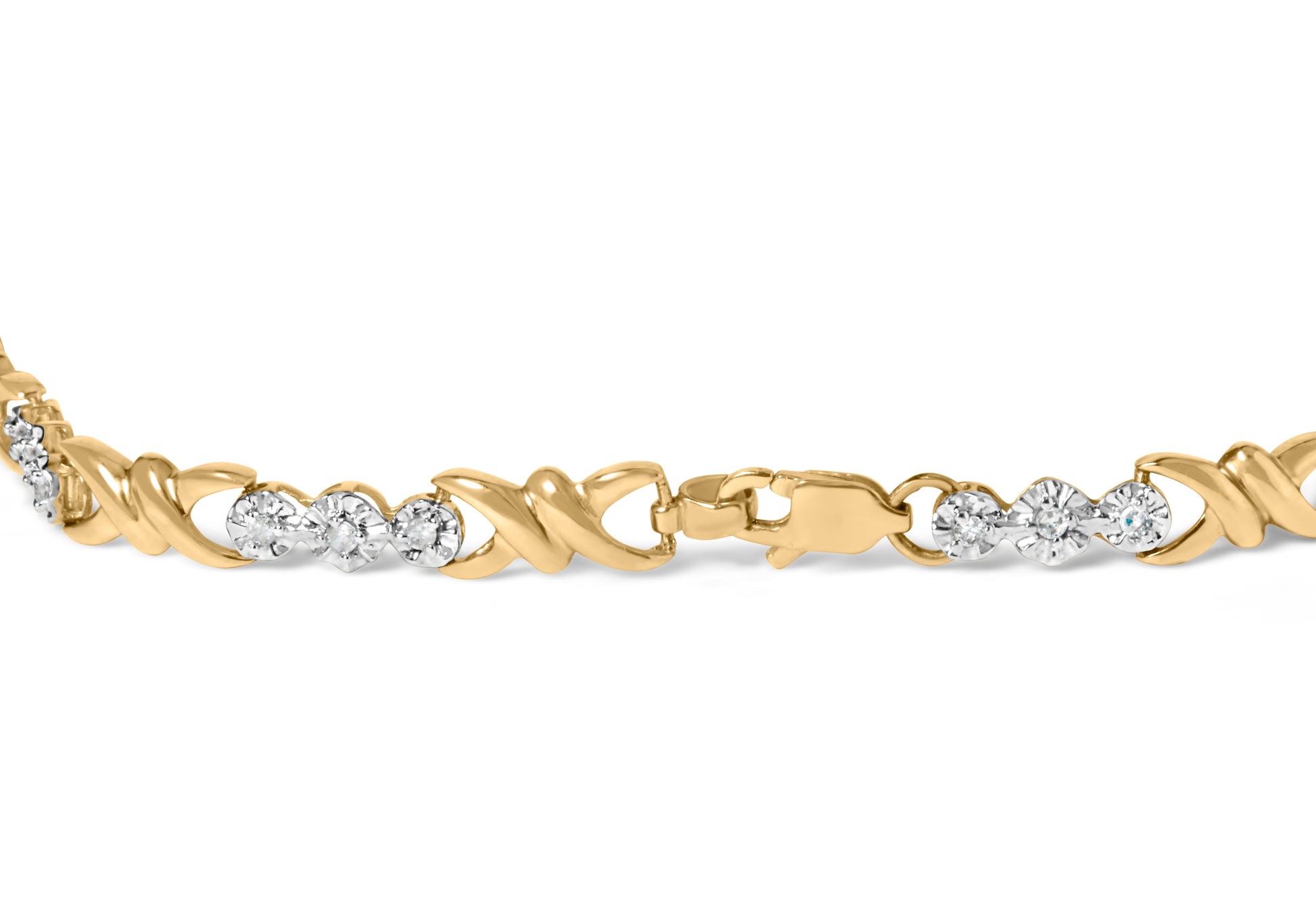 10k Yellow Gold 1/3 Cttw Diamond 3 Stone and X-Link Bracelet (I-J Color, I1-I2 Clarity) - 7.50" Inches Bids.com