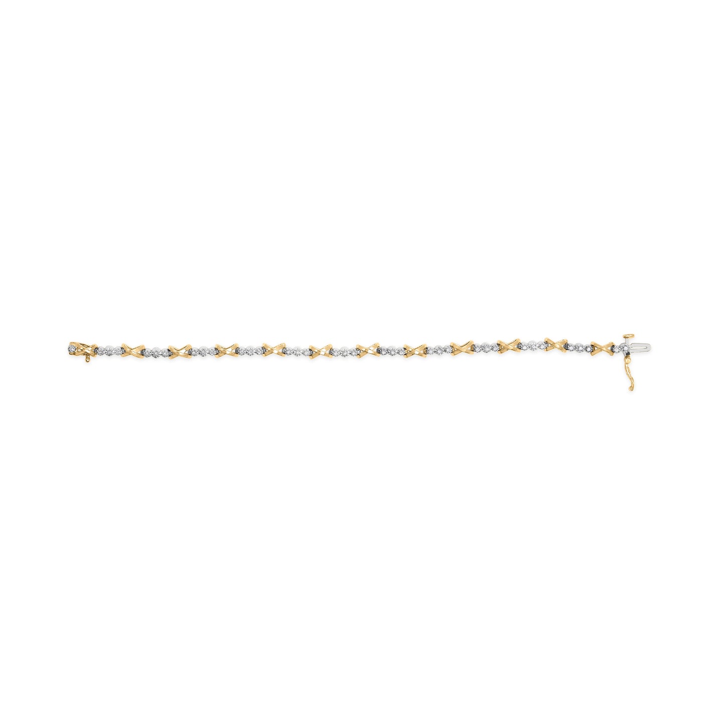 10K Two-Tone Gold 1/2 Cttw Diamond Alternating 3 Stone and X-Link 7" Bracelet (I-J Color, I2-I3 Clarity) Bids.com
