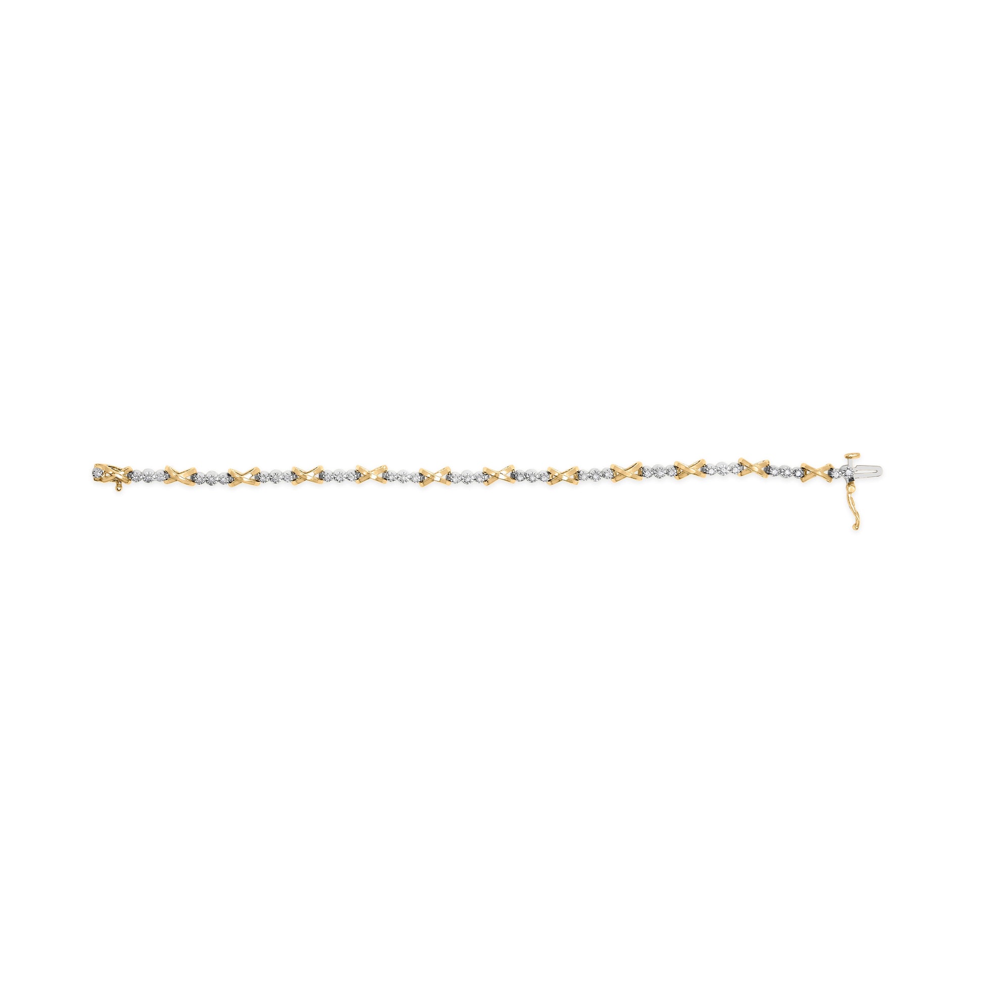 10K Two-Tone Gold 1/2 Cttw Diamond Alternating 3 Stone and X-Link 7" Bracelet (I-J Color, I2-I3 Clarity) Bids.com