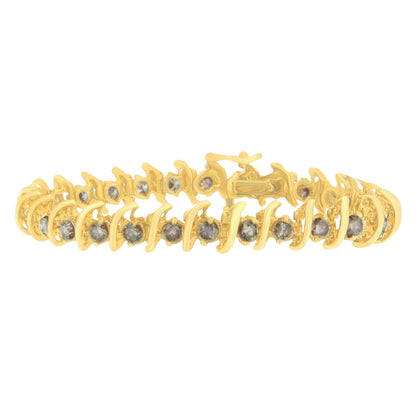 14K Yellow Gold Round-Cut Diamond 'S' Bracelet (6.00 cttw, Brown Color, I1-I2 Clarity) Bids.com