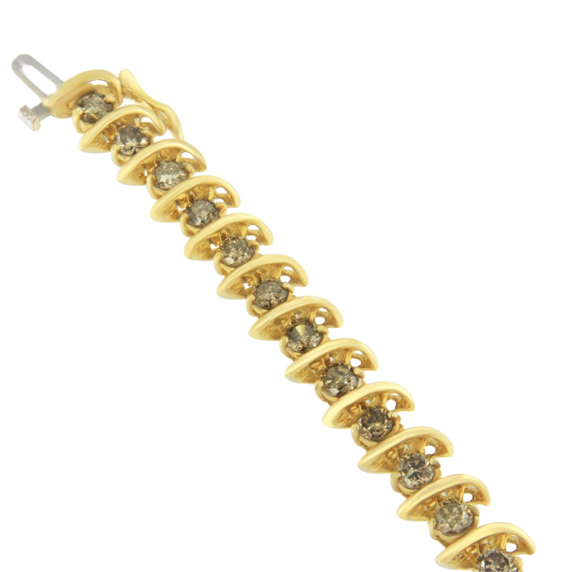 14K Yellow Gold Round-Cut Diamond 'S' Bracelet (6.00 cttw, Brown Color, I1-I2 Clarity) Bids.com
