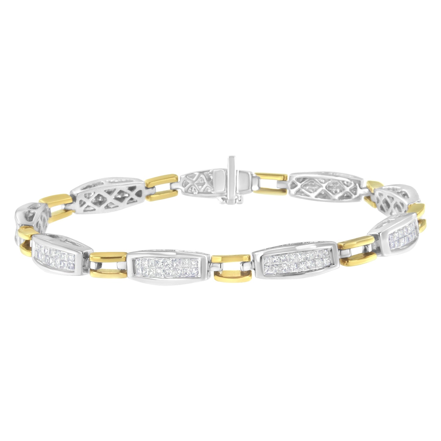 14K Yellow and White Gold 2.0 Cttw Princess Cut Diamond Tapered and Equal Sign Link Bracelet (G-H Color, SI1-SI2 Clarity) - 7" Bids.com