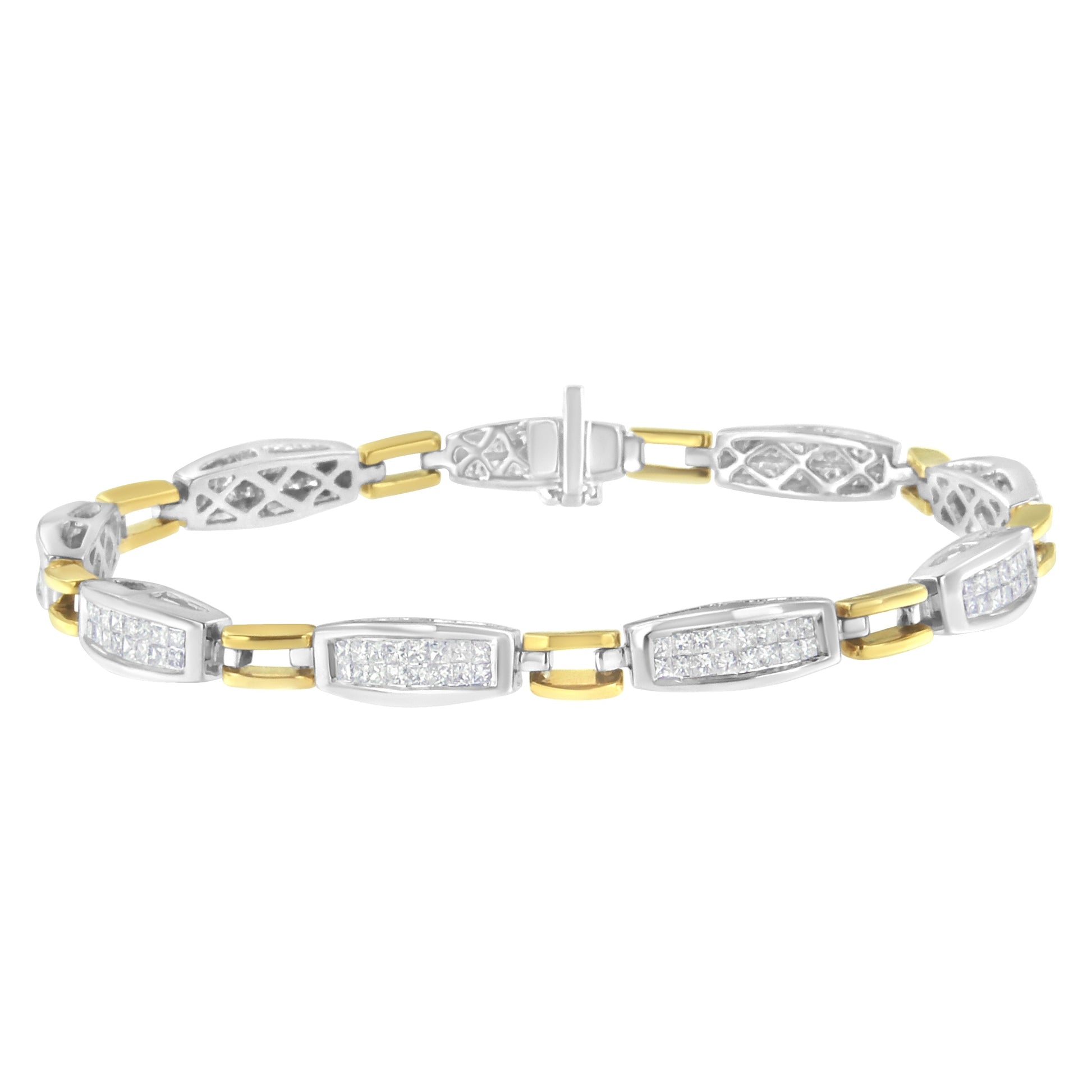 14K Yellow and White Gold 2.0 Cttw Princess Cut Diamond Tapered and Equal Sign Link Bracelet (G-H Color, SI1-SI2 Clarity) - 7" Bids.com