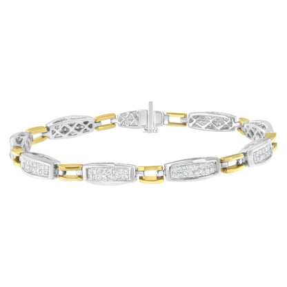 14K Yellow and White Gold 2.0 Cttw Princess Cut Diamond Tapered and Equal Sign Link Bracelet (G-H Color, SI1-SI2 Clarity) - 7" Bids.com
