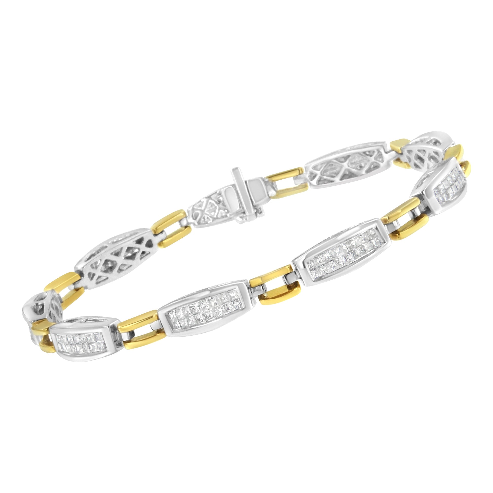 14K Yellow and White Gold 2.0 Cttw Princess Cut Diamond Tapered and Equal Sign Link Bracelet (G-H Color, SI1-SI2 Clarity) - 7" Bids.com