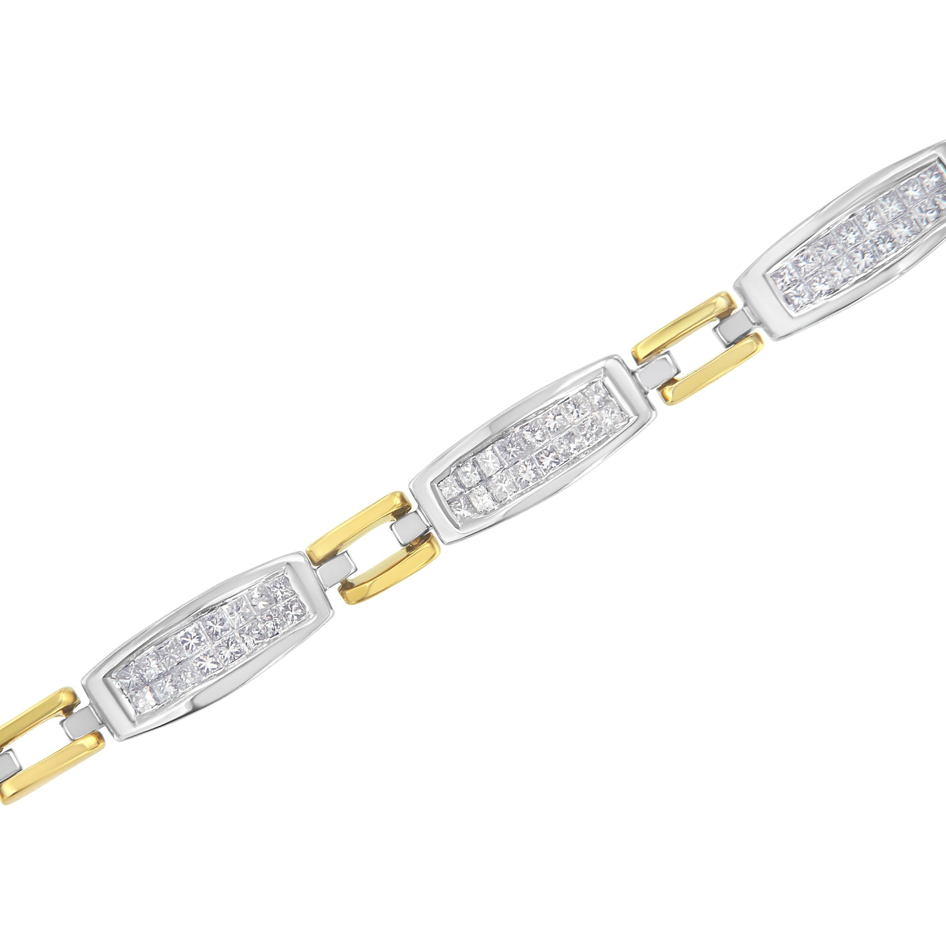 14K Yellow and White Gold 2.0 Cttw Princess Cut Diamond Tapered and Equal Sign Link Bracelet (G-H Color, SI1-SI2 Clarity) - 7" Bids.com