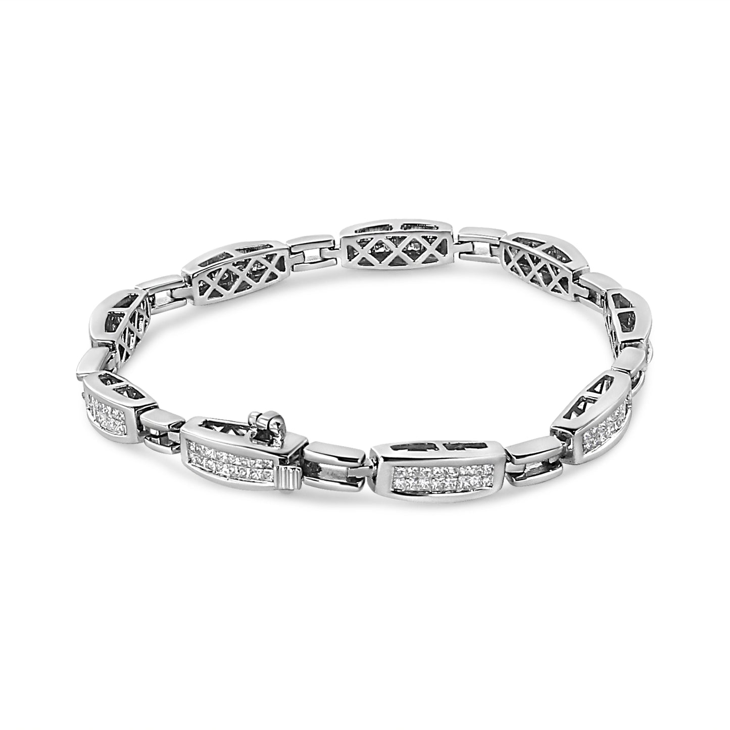 14K White Gold 2.00 Cttw Invisble-Set Princess Diamond Link Bracelet (I1-I2 Clarity, I-J Color) - 7.25" Bids.com