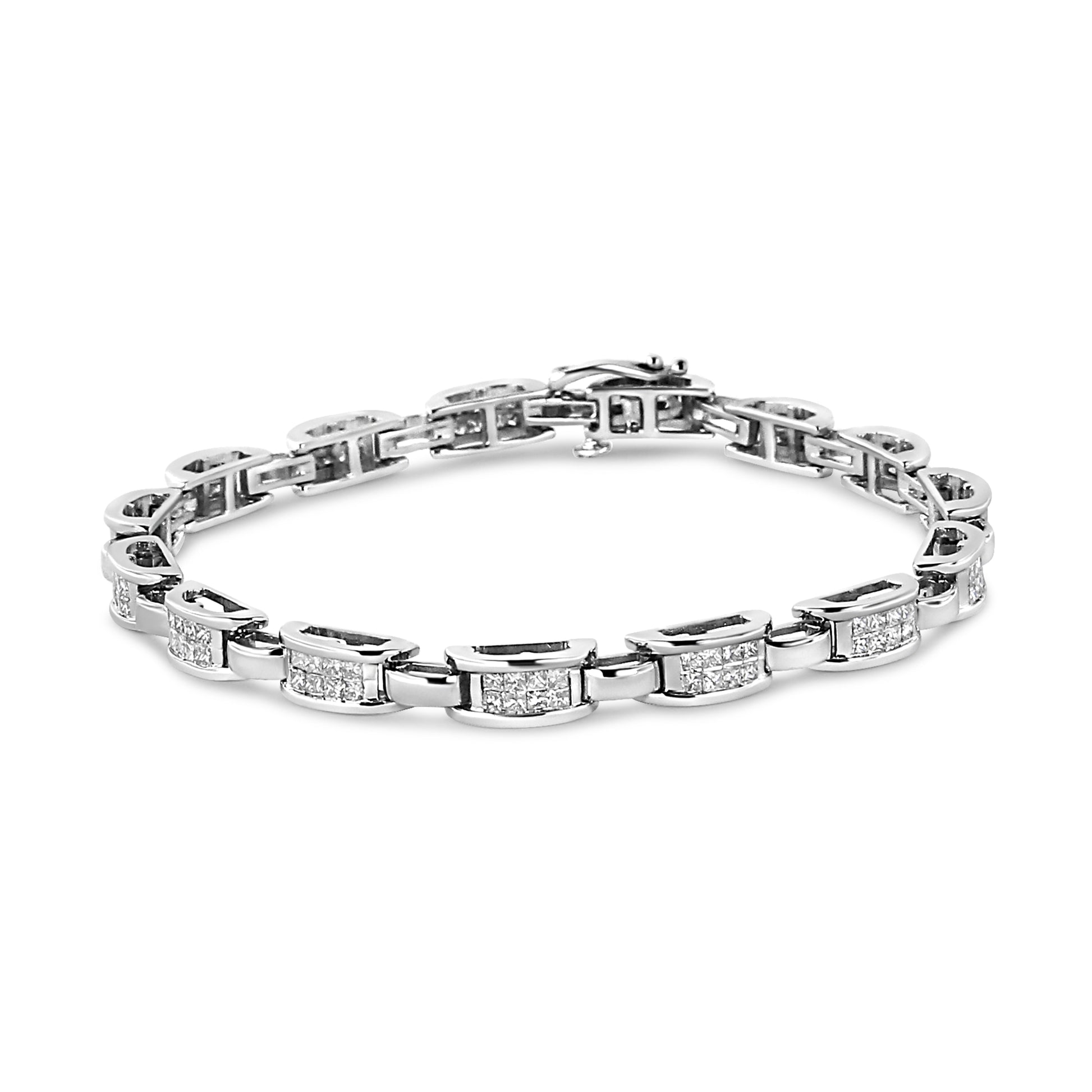 14K White Gold 2.00 Cttw Invisble-Set Princess Diamond Link Bracelet (I1-I2 Clarity, I-J Color) - 7.25" Bids.com