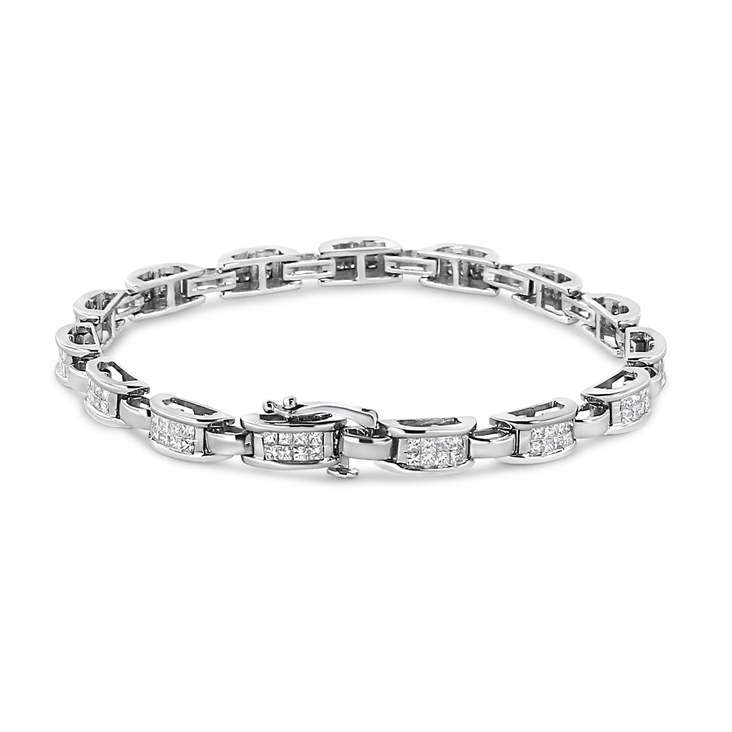 14K White Gold 2.00 Cttw Invisble-Set Princess Diamond Link Bracelet (I1-I2 Clarity, I-J Color) - 7.25" Bids.com